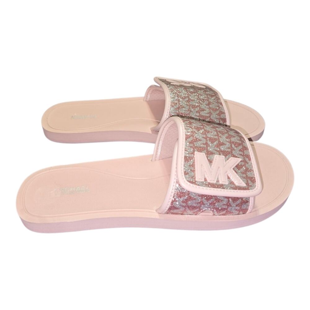 Michael‎ Kors Pink Logo Glitter Slide Sandals Women's Size 11 New - Picture 5 of 12